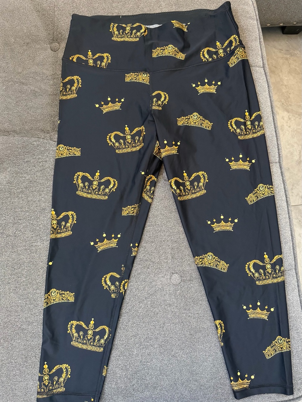 Victoria's Secret Black Leggings with Gold Crown Print